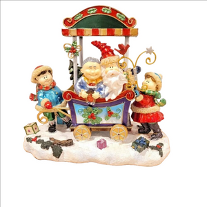 Vintage Santa Christmas Decoration Resin NEW Santa and Mrs Claus in Cart
